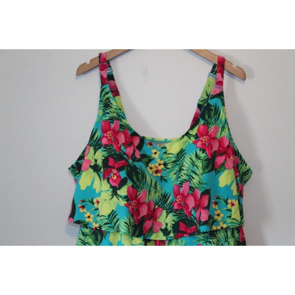 Catherines Tropical Floral Tiered Swimdress One Piece Swimsuit Plus 30W H14335 - Picture 4 of 11